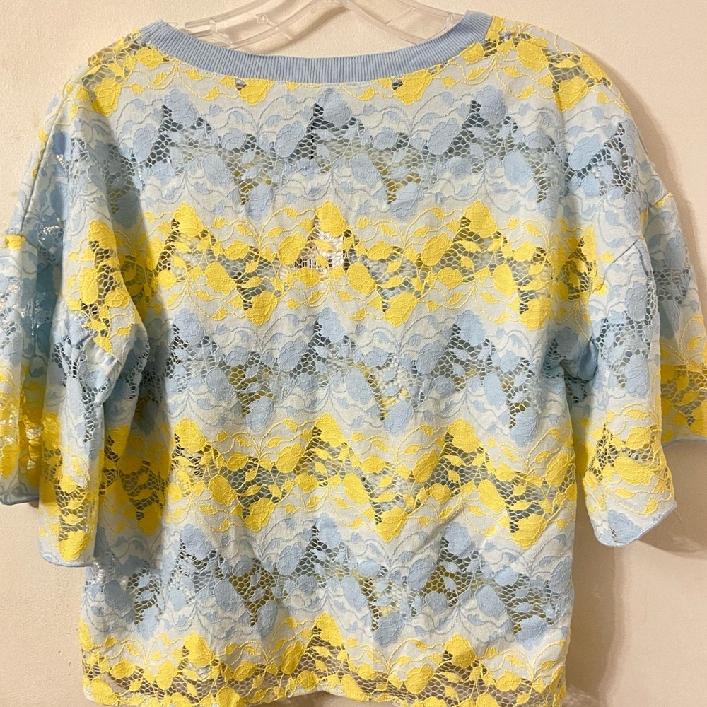 Zara Feminism Colorful Burnout Lace Pullover Bell Shaped Quarter Sleeves Top New - Picture 4 of 5